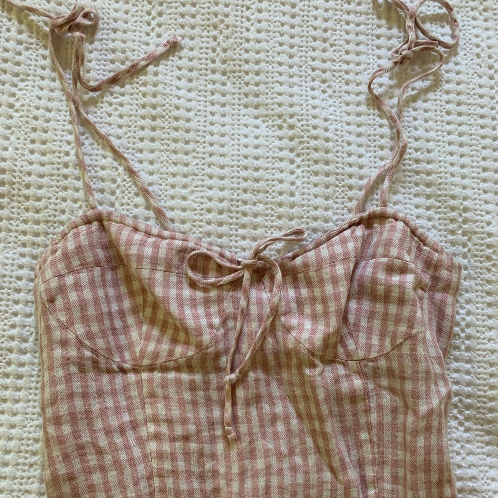 BABY PINK PLAID REFORMATION DRESS